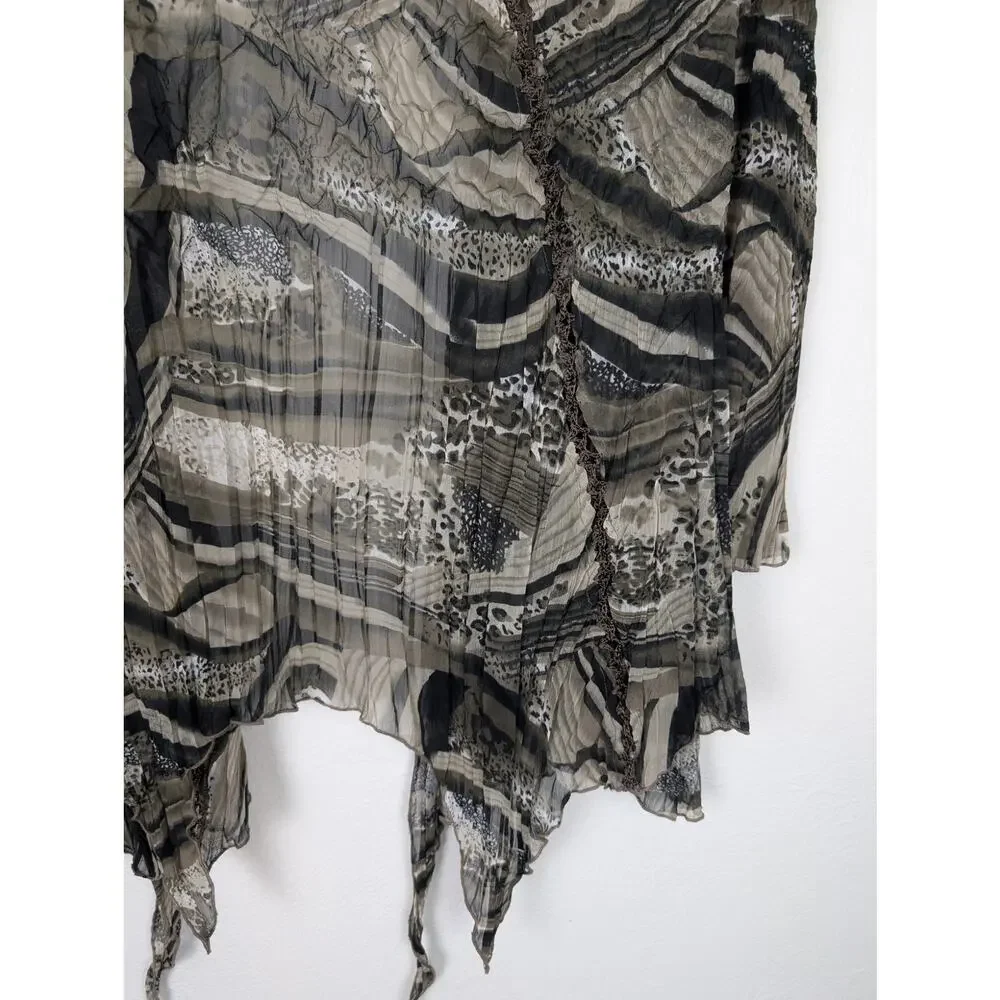 Alberto Makali Cardigan Crinkle Open Front Lace Mixed Animal Print Black Size M - Picture 7 of 10